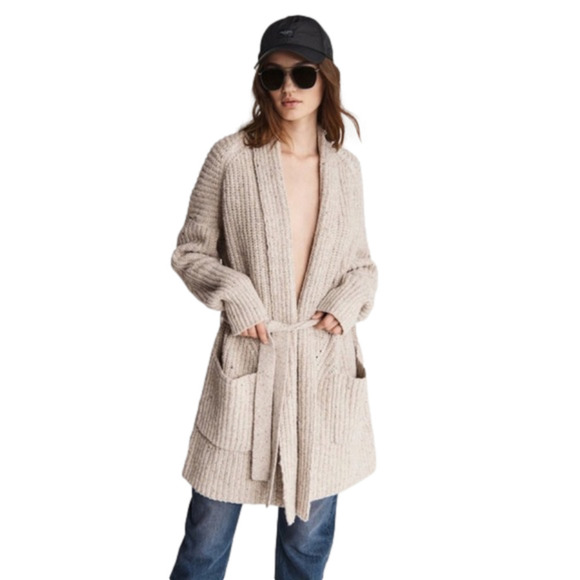 rag & bone Sweaters - Rag & Bone Donegal Recycled Wool Knit Relaxed Fit Belted Beige Cardigan - L NWOT